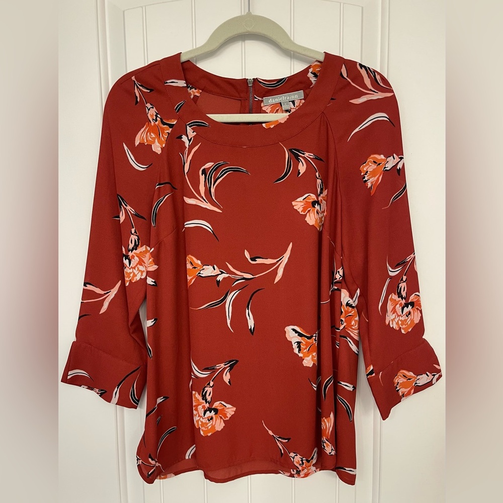 Red and Pink Floral Blouse Size S